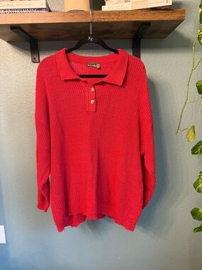 Vintage Red Knit Henley Sweater Outback Red Grandpa Sweater Minimalist